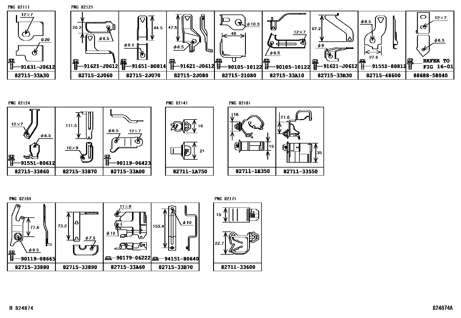 Toyota CAMRY 线束和卡夹 EPC diagram — 824874A