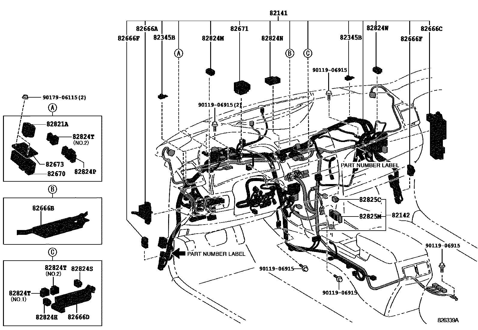 Toyota CAMRY 线束和卡夹 EPC diagram — 826339A