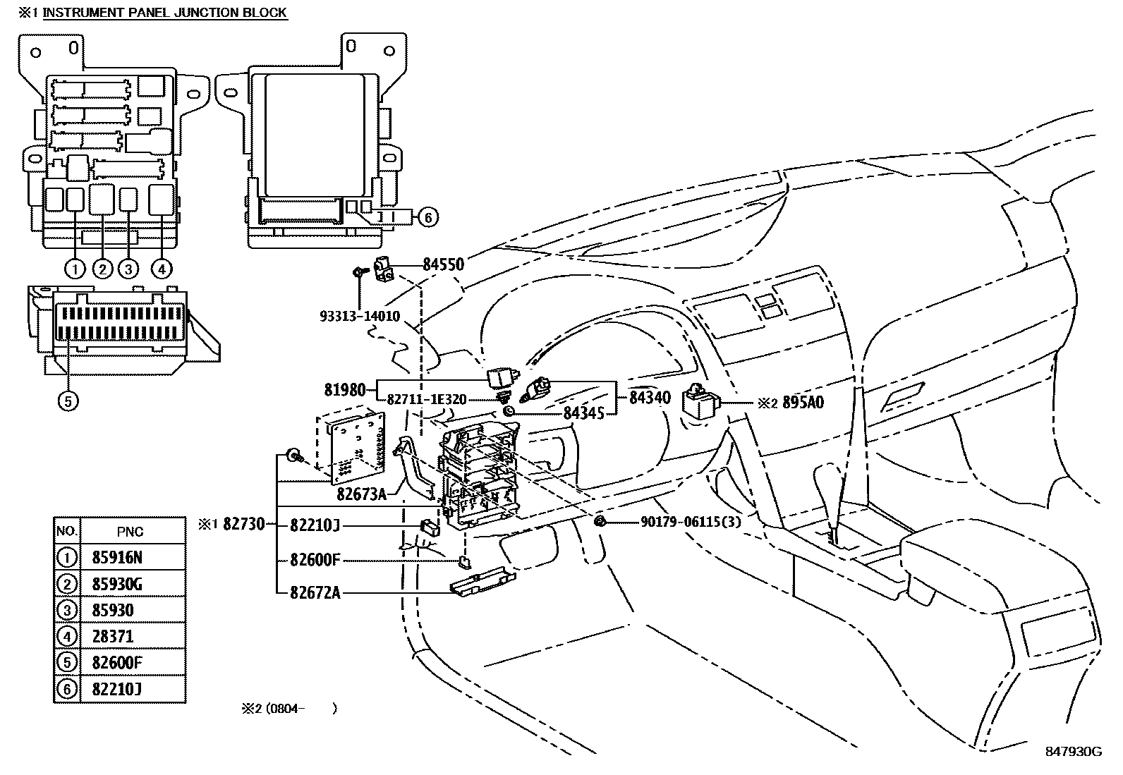 Toyota CAMRY 开关和继电器和ECU EPC diagram — 847930G