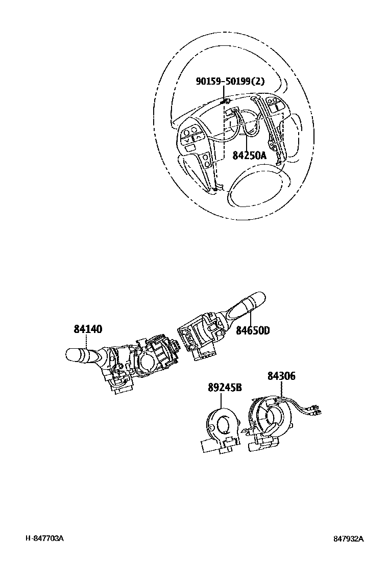 Toyota CAMRY 开关和继电器和ECU EPC diagram — 847932A