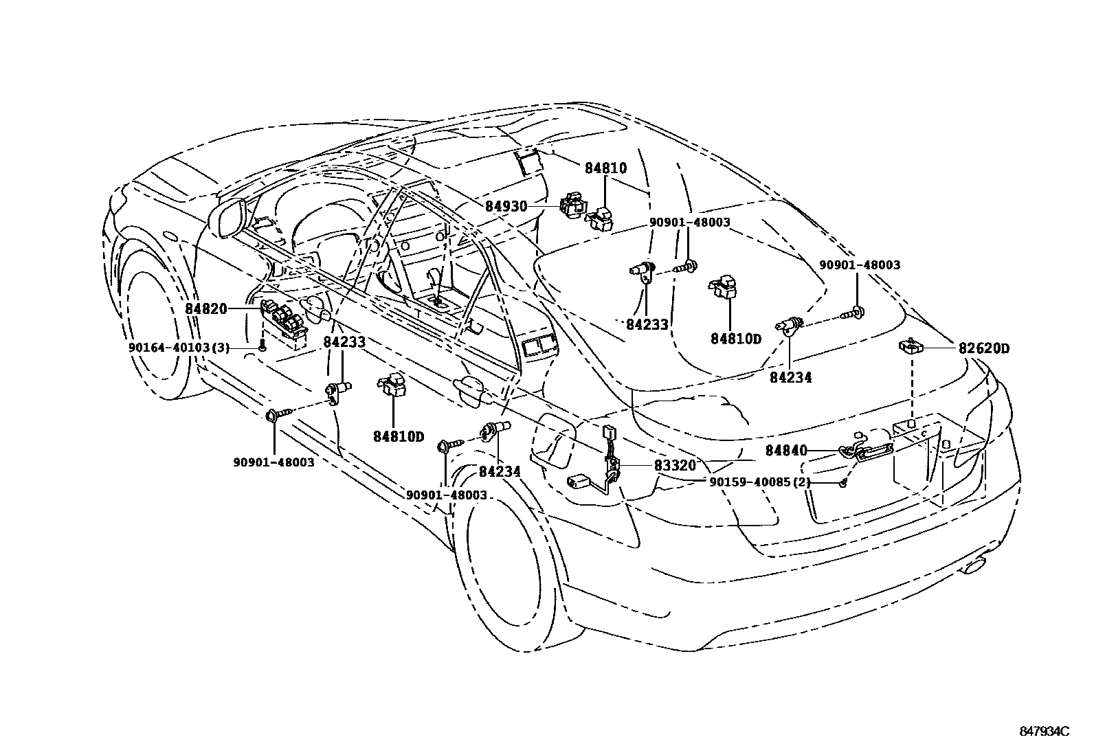 Toyota CAMRY 开关和继电器和ECU EPC diagram — 847934C