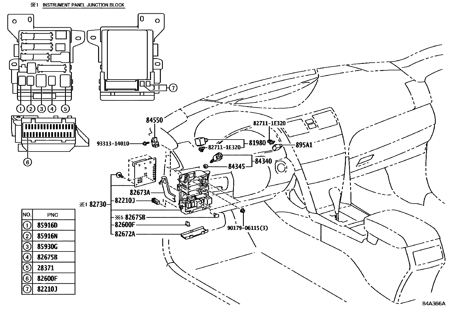 Toyota CAMRY 开关和继电器和ECU EPC diagram — 84A366A