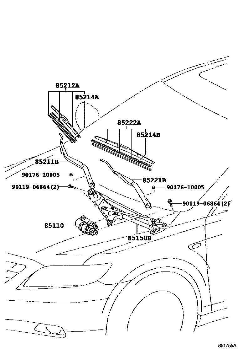 Toyota CAMRY 挡风玻璃刮水器 EPC diagram — 851755A