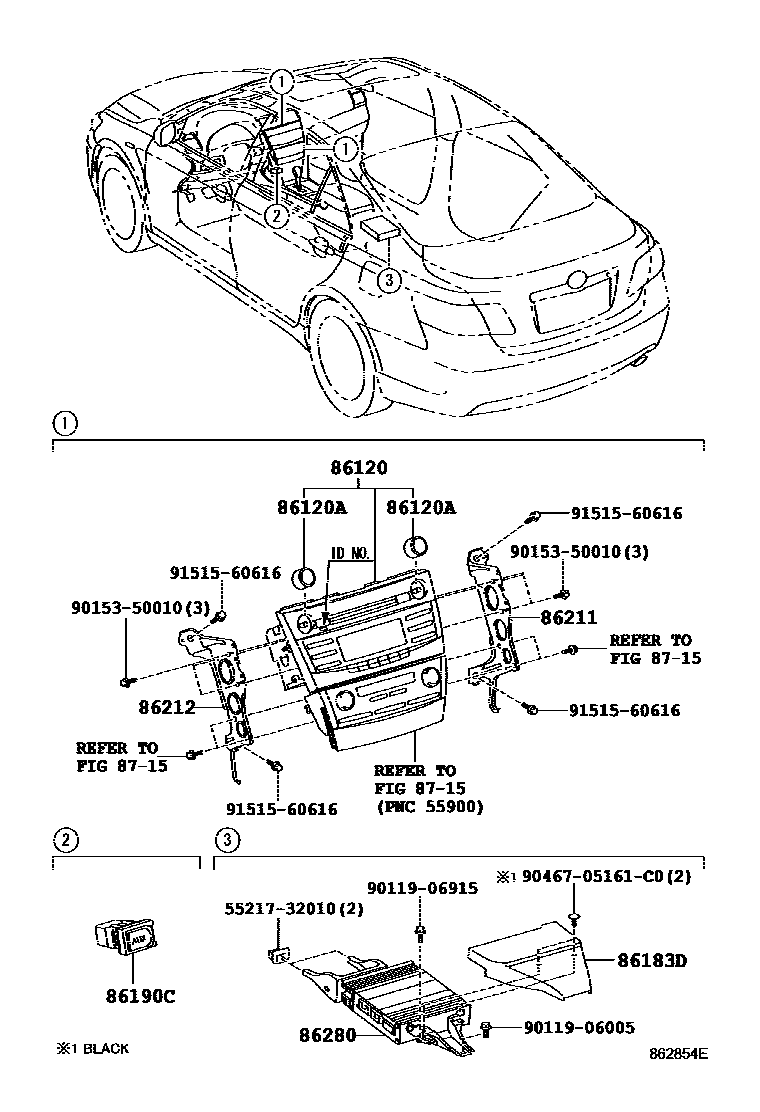 Toyota CAMRY 收音机、放大器和冷凝器 EPC diagram — 862854E