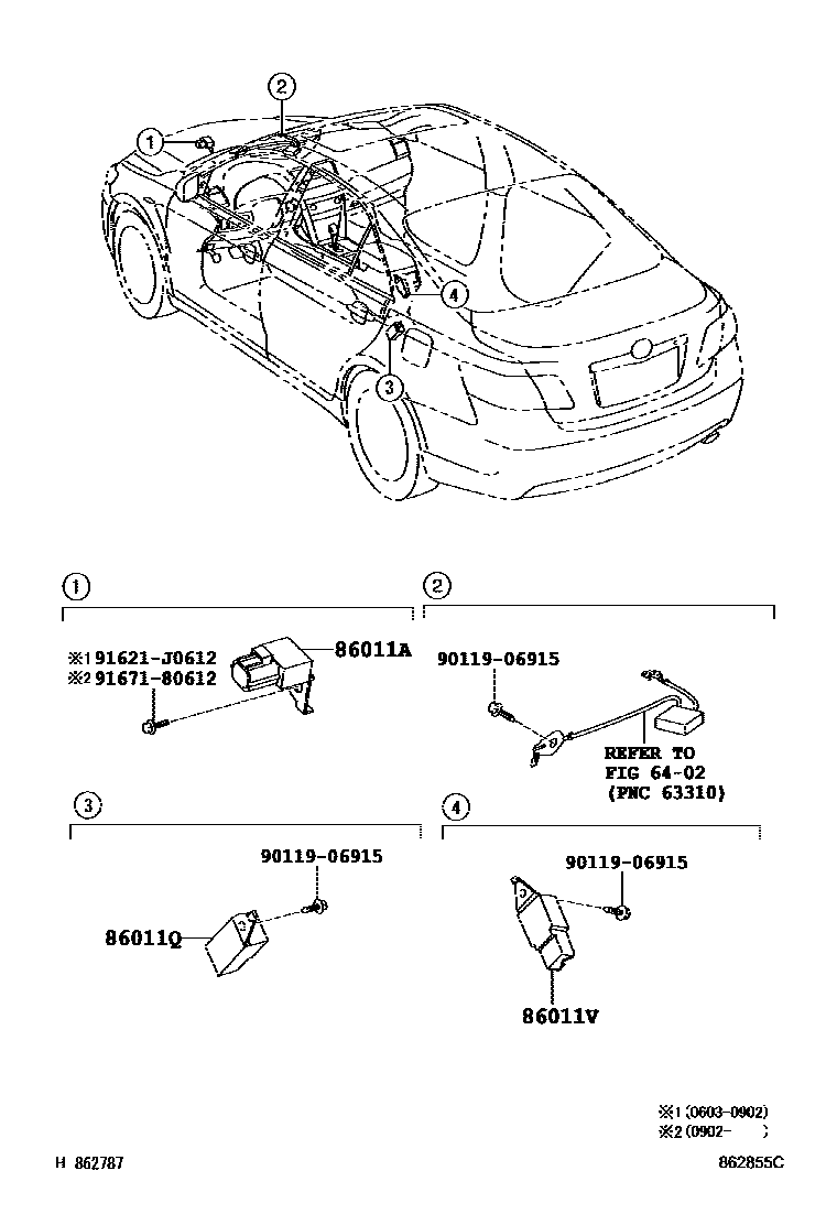 Toyota CAMRY 收音机、放大器和冷凝器 EPC diagram — 862855C