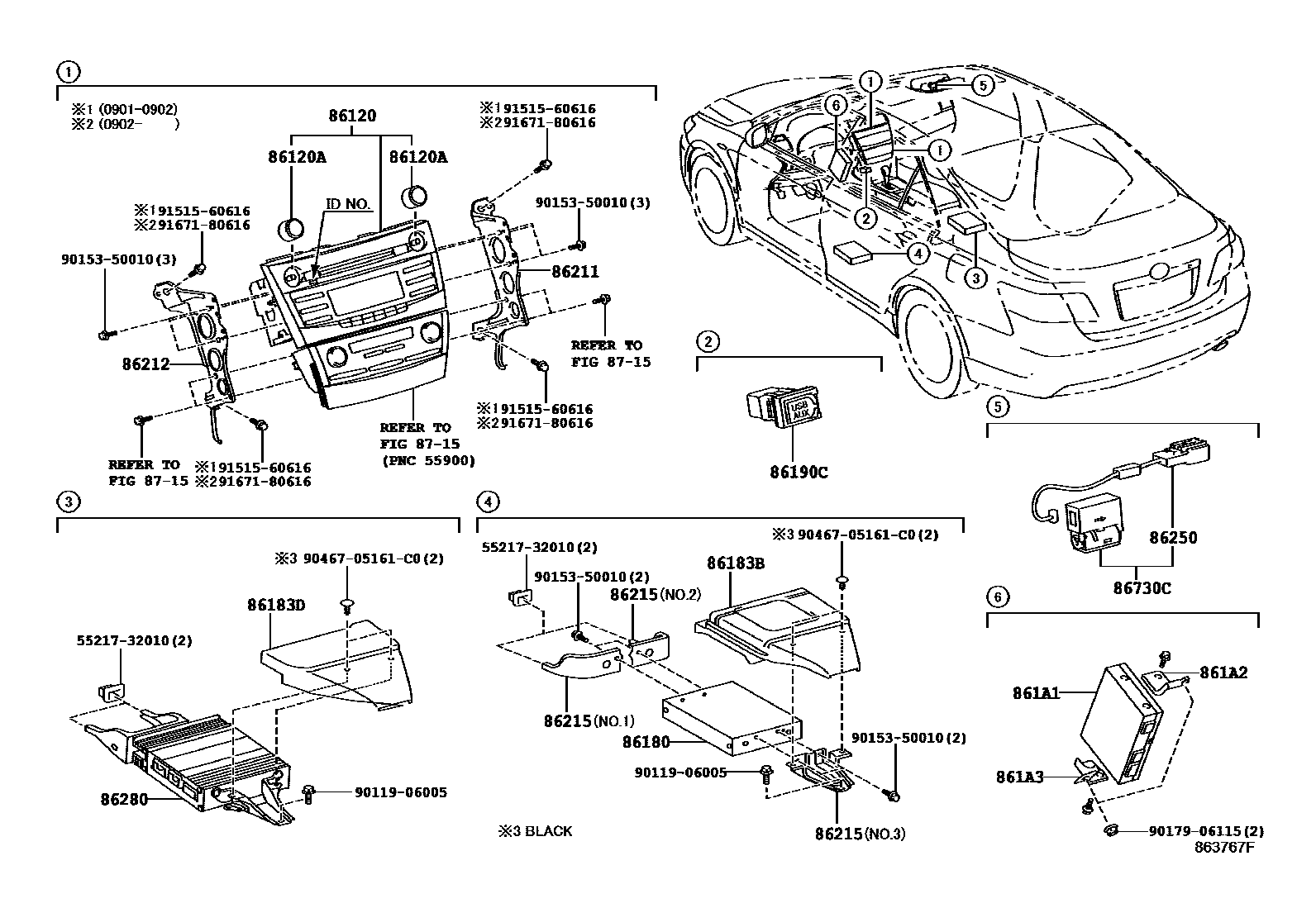 Toyota CAMRY 收音机、放大器和冷凝器 EPC diagram — 863767F