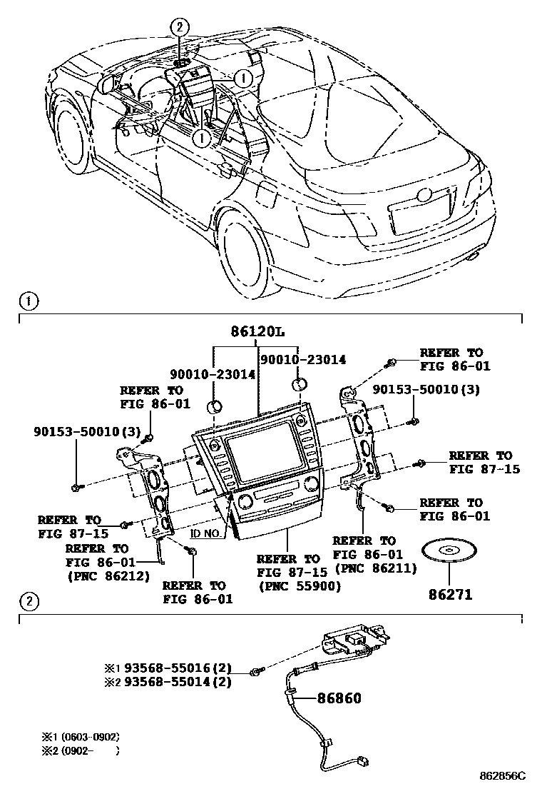 Toyota CAMRY 导航和前监视器显示屏 EPC diagram — 862856C