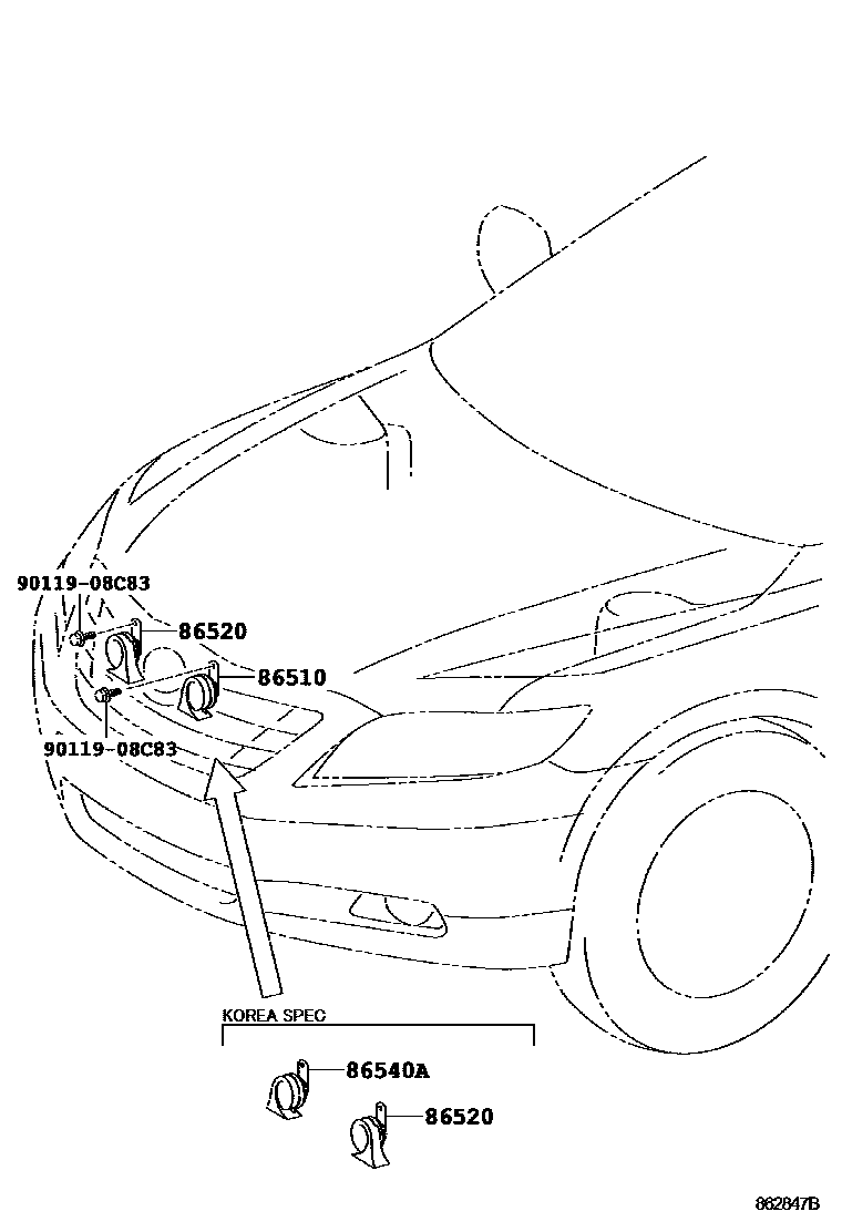 Toyota CAMRY 喇叭 EPC diagram — 862847B