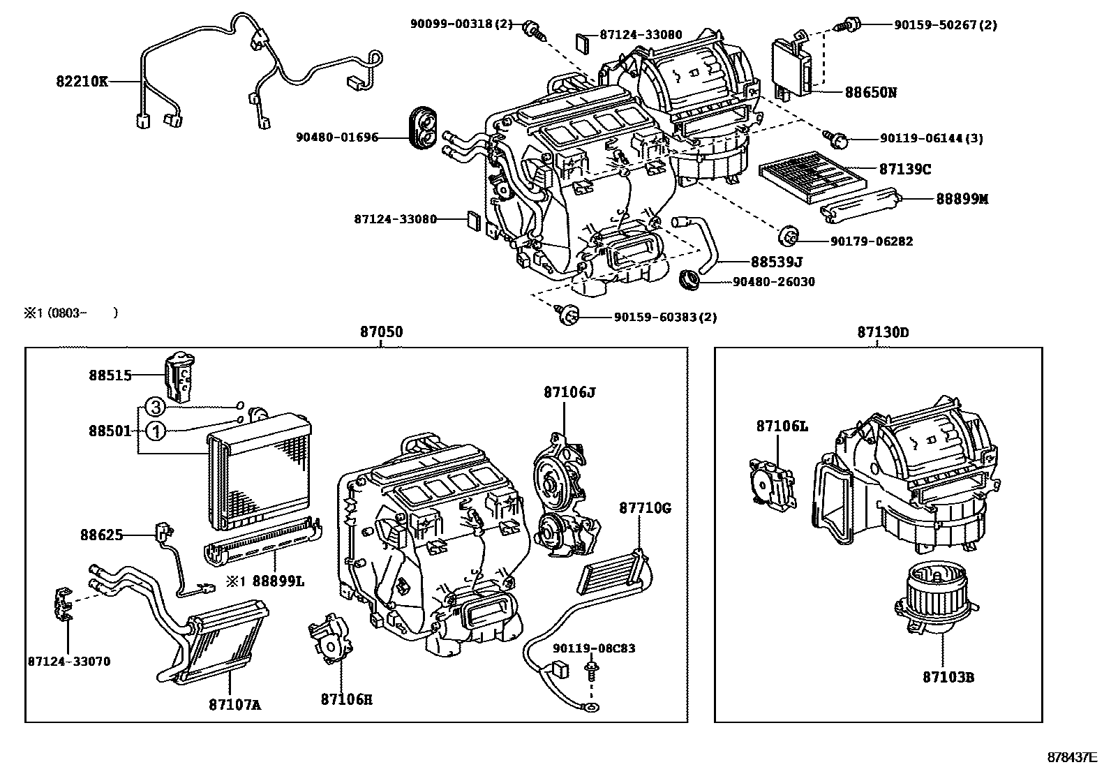 Toyota CAMRY 暖风和空调系统 - 冷却器组件 EPC diagram — 878437E