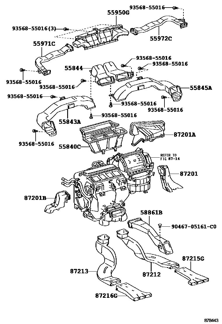 Toyota CAMRY 暖风和空调系统 - 控制器和风管 EPC diagram — 878443