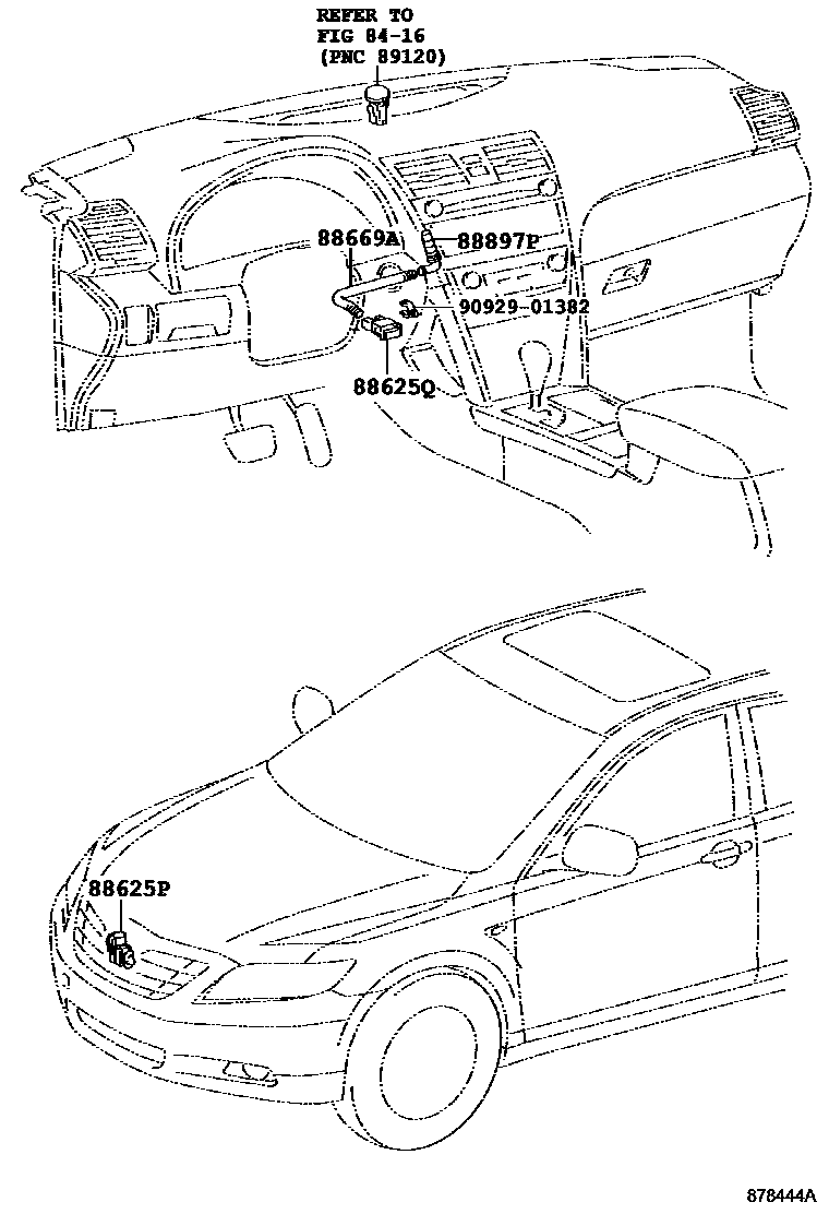 Toyota CAMRY 暖风和空调系统 - 控制器和风管 EPC diagram — 878444A