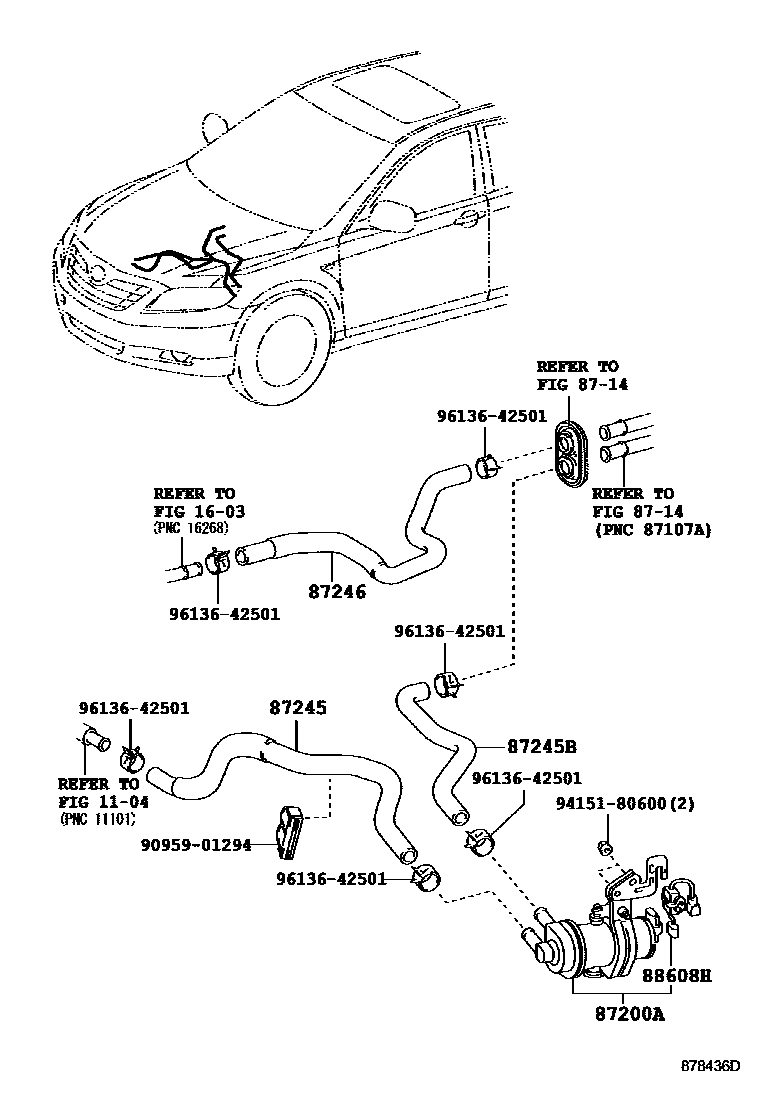 Toyota CAMRY 暖风和空调系统 - 水管 EPC diagram — 878436D
