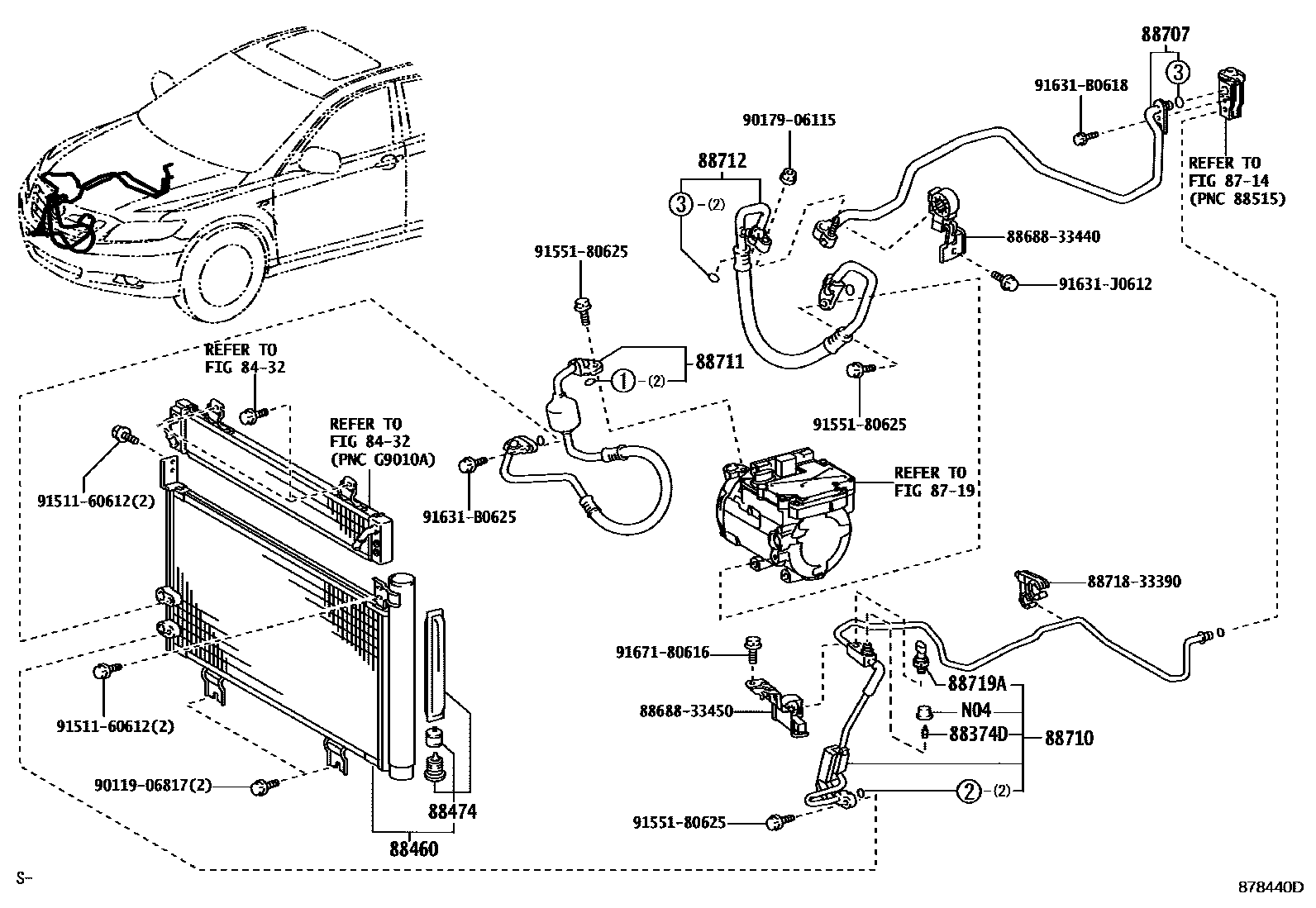 Toyota CAMRY Heating & Air Conditioning - Cooler Piping EPC diagram — 878440D