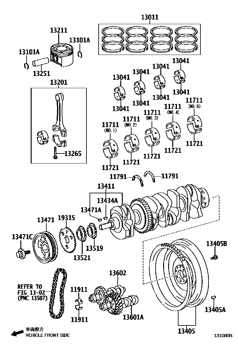 Toyota CAMRY Crankshaft & Piston EPC diagram — 131080B