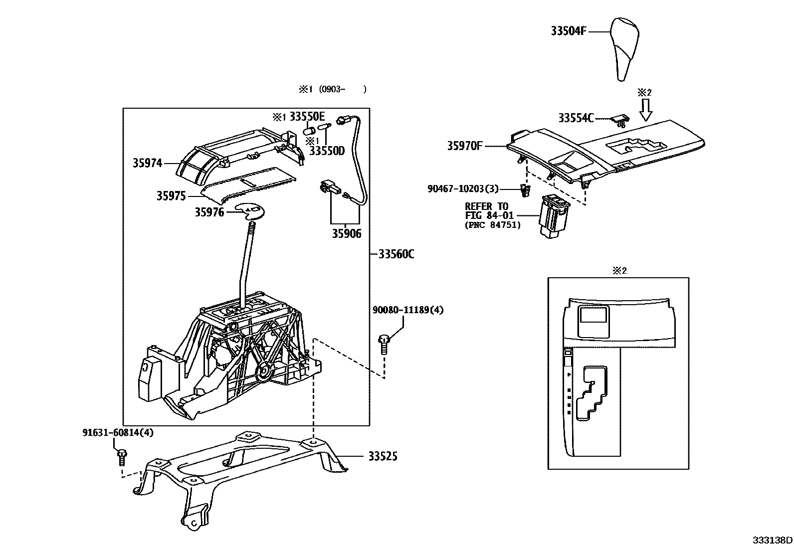 Toyota CAMRY Shift Lever & Retainer EPC diagram — 333138D
