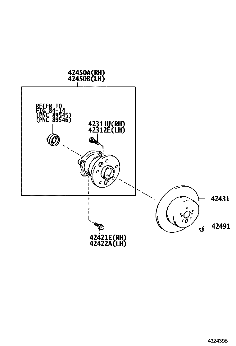 Toyota CAMRY 后桥半轴和后桥轮毂 EPC diagram — 412430B
