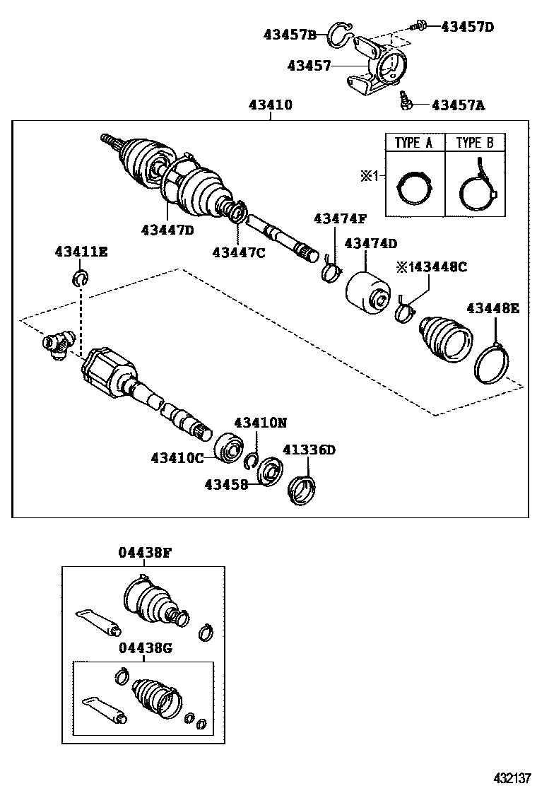 Toyota CAMRY Front Drive Shaft EPC diagram — 432137