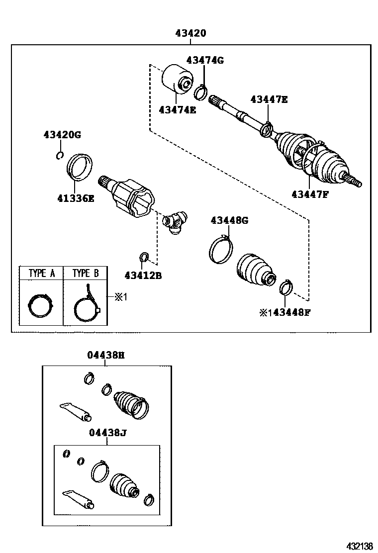 Toyota CAMRY Front Drive Shaft EPC diagram — 432138