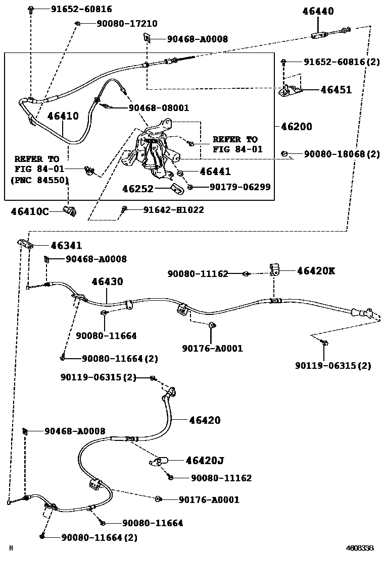 Toyota CAMRY Parking Brake & Cable EPC diagram — 460833B