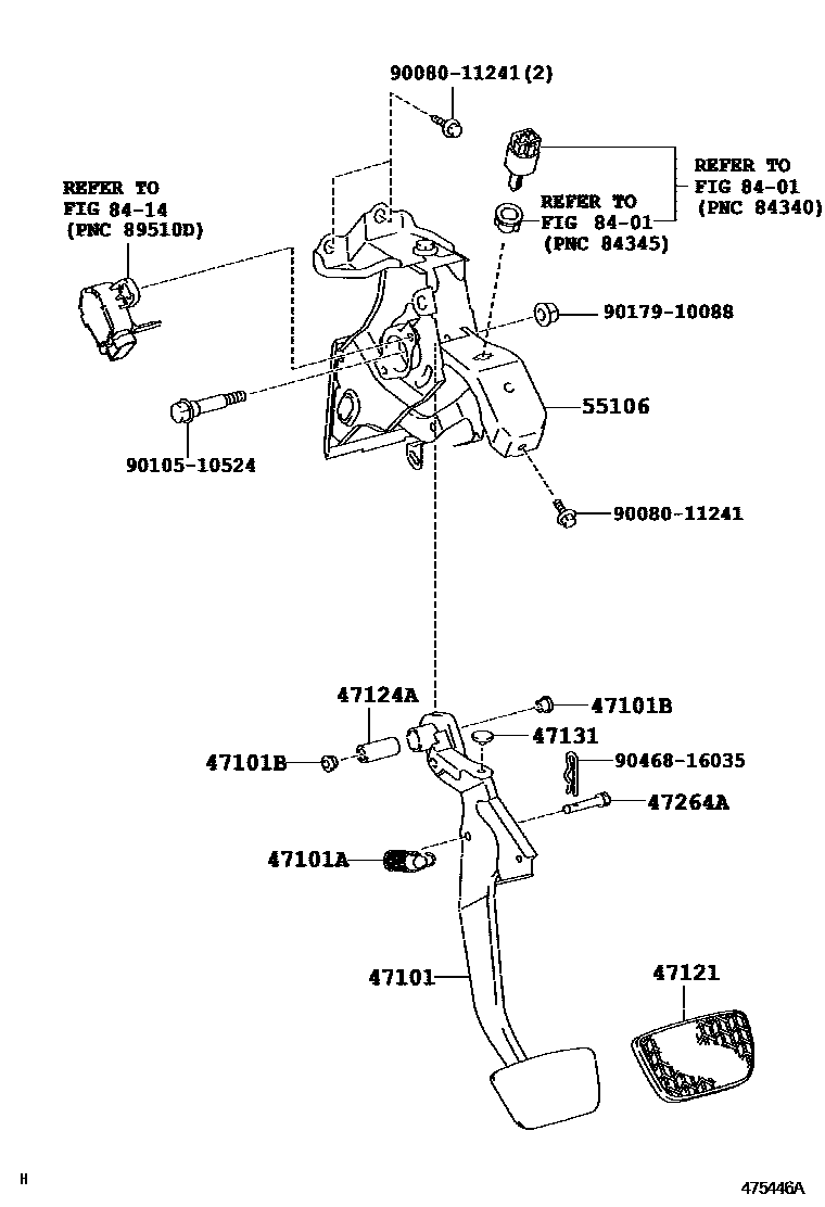 Toyota CAMRY Brake Pedal & Bracket EPC diagram — 475446A