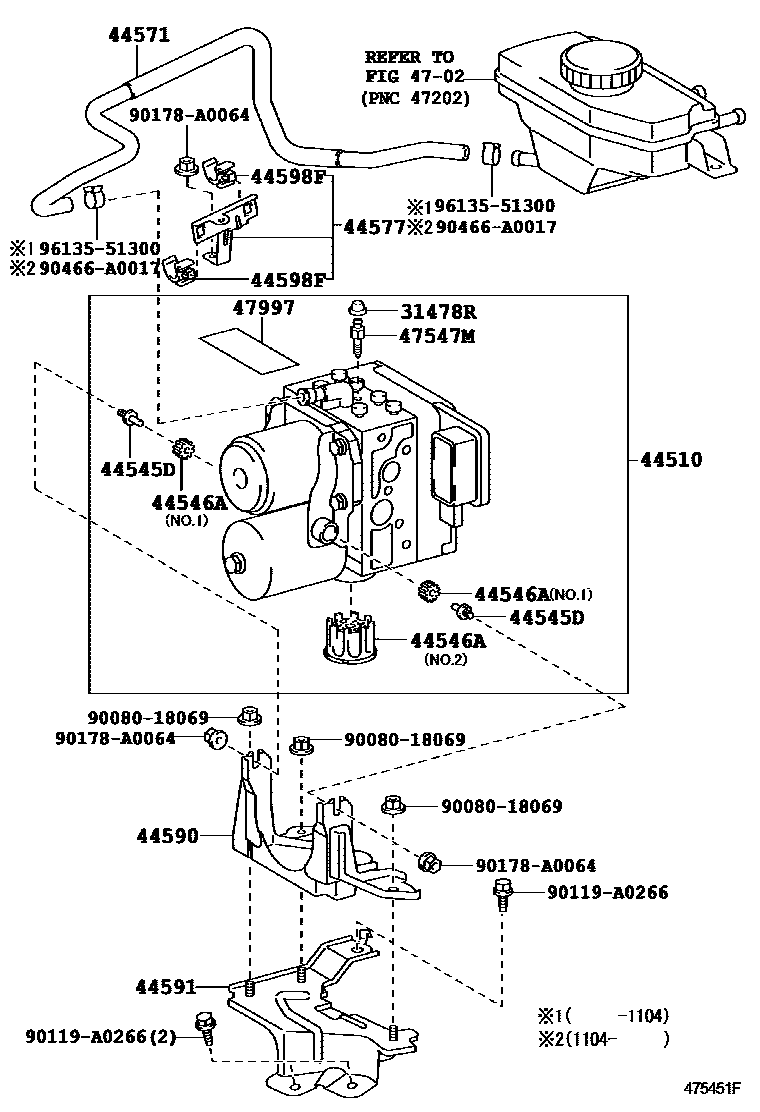 Toyota CAMRY 制动配管和卡箍 EPC diagram — 475451F