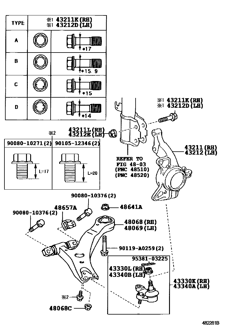 Toyota CAMRY 前桥控制臂和转向节 EPC diagram — 482281B