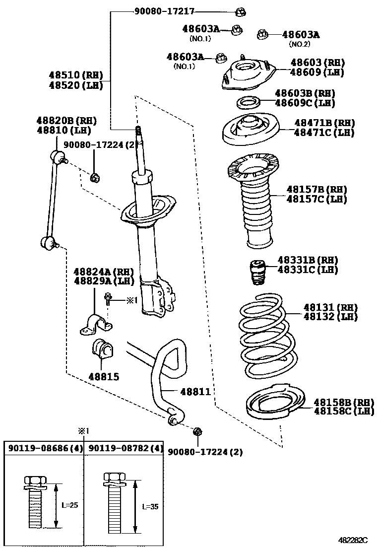 Toyota CAMRY Front Spring & Shock Absorber EPC diagram — 482282C