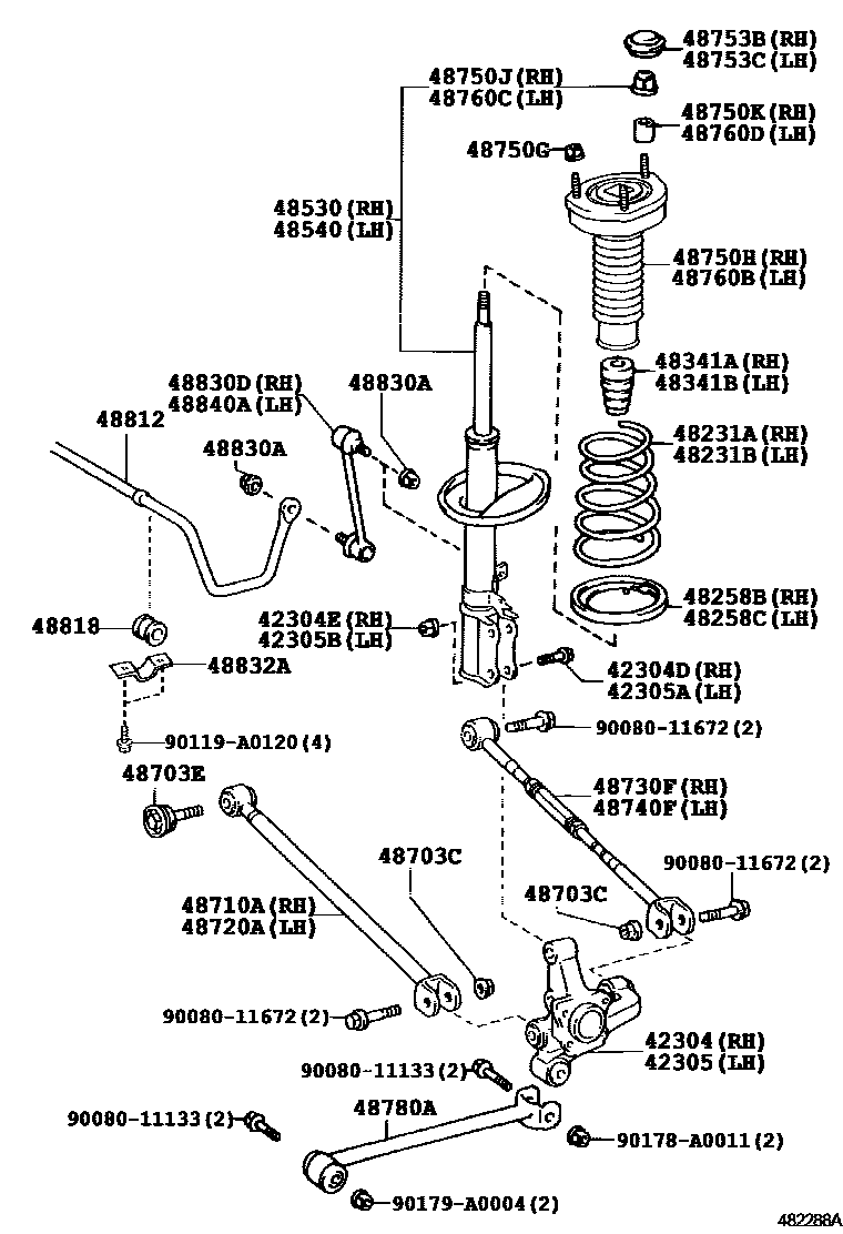 Toyota CAMRY Rear Spring & Shock Absorber EPC diagram — 482288A