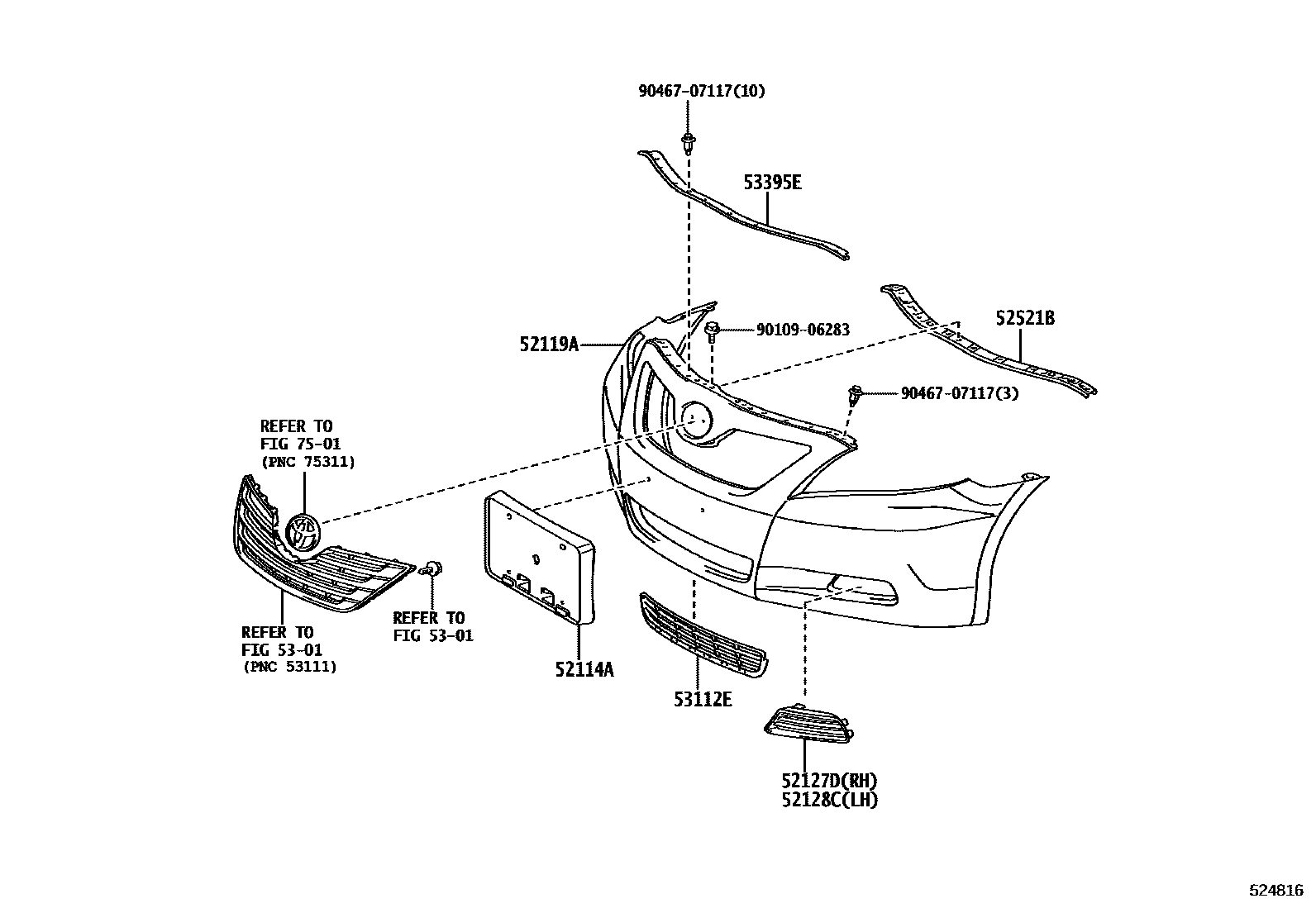 Toyota CAMRY 前保险杠及附件 EPC diagram — 524816