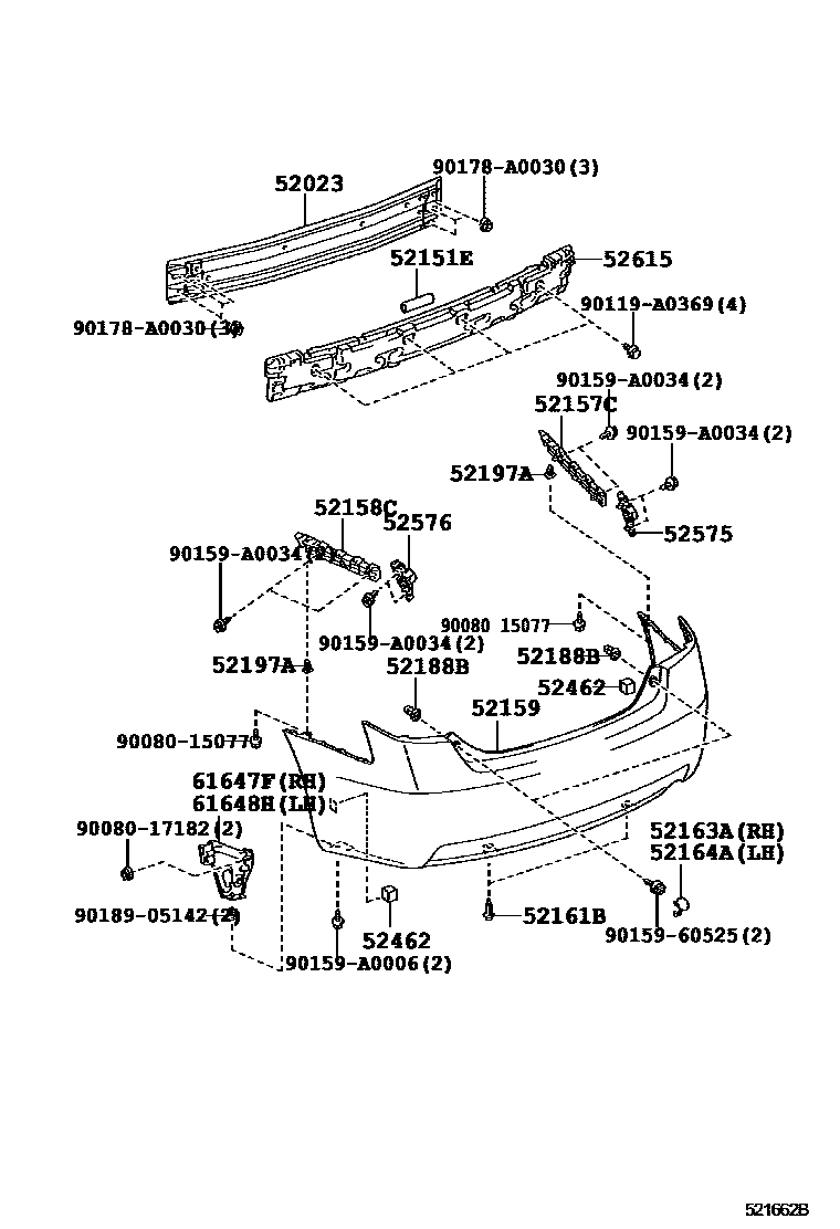 Toyota CAMRY 后保险杠及附件 EPC diagram — 521662B