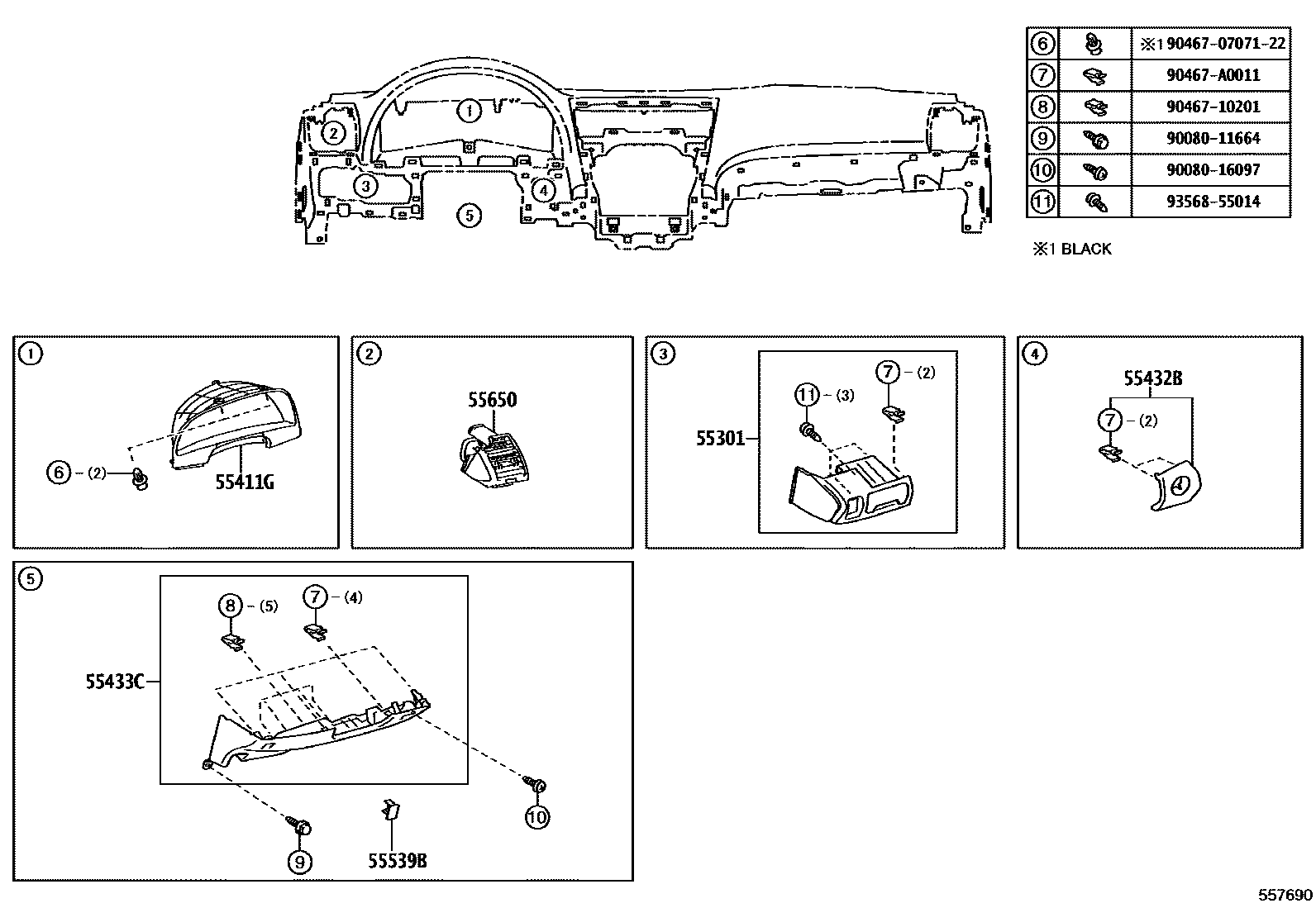 Toyota CAMRY 仪表板和手套箱 EPC diagram — 557690