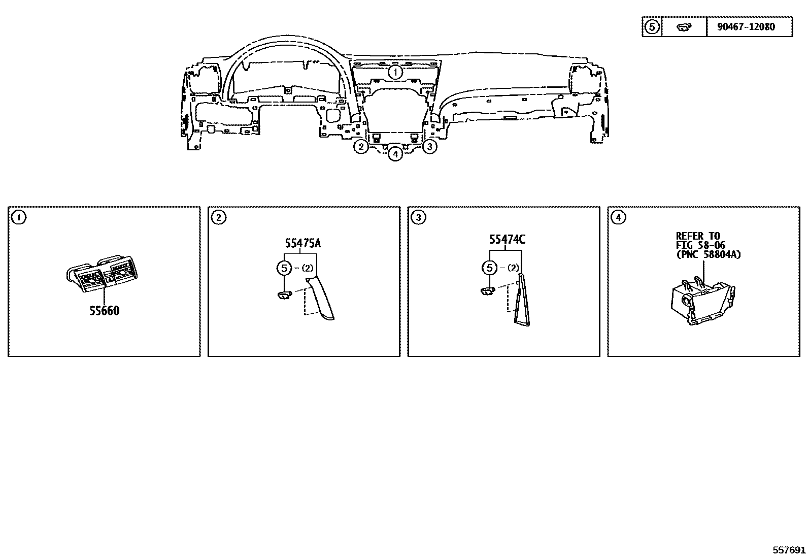 Toyota CAMRY 仪表板和手套箱 EPC diagram — 557691