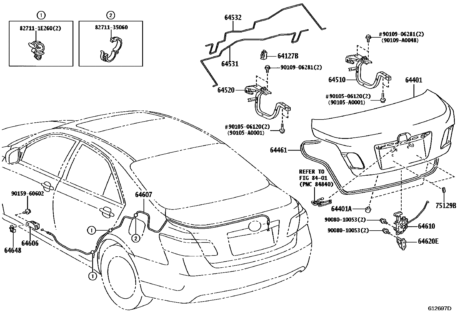 Toyota CAMRY 行李箱门和行李箱锁 EPC diagram — 612697D
