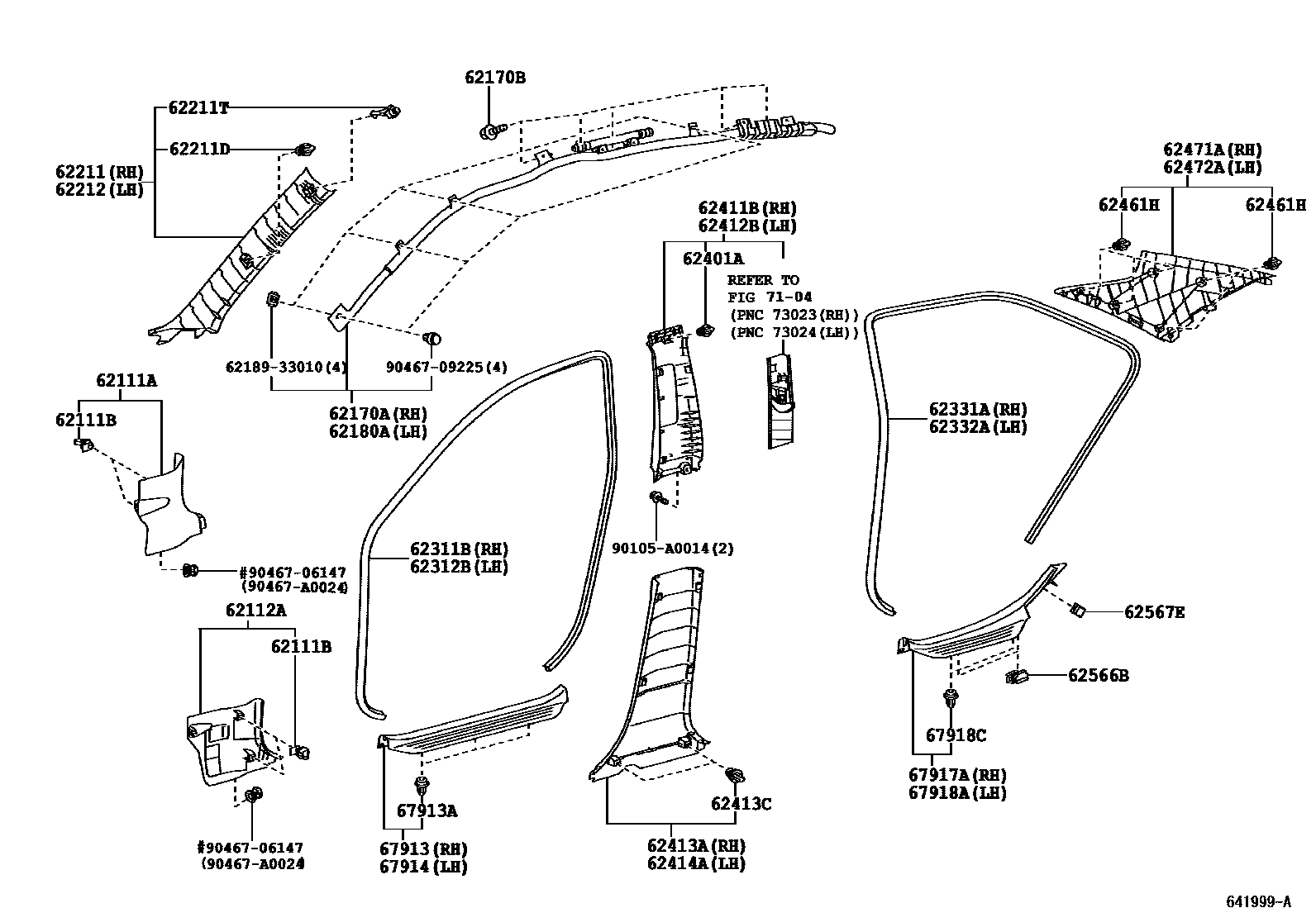 Toyota CAMRY 内饰板和车门防水胶条 EPC diagram — 641999A