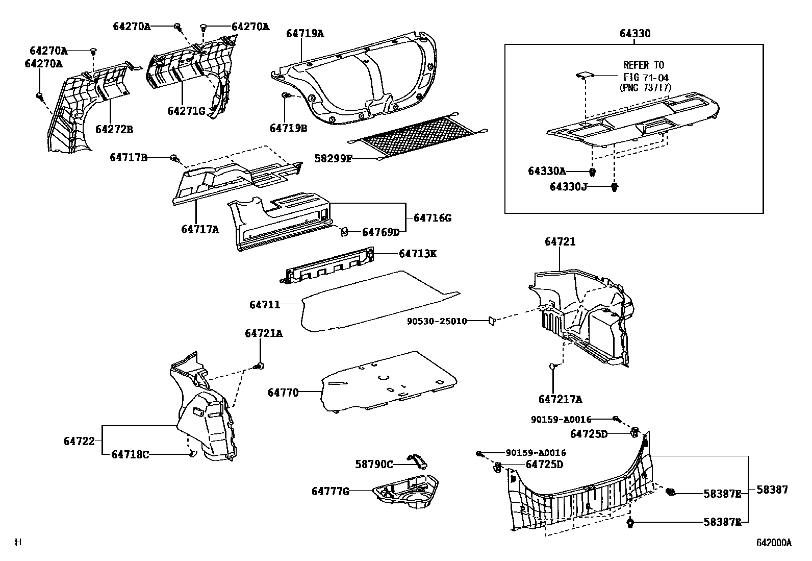 Toyota CAMRY 杂物箱板和行李箱垫 EPC diagram — 642000A