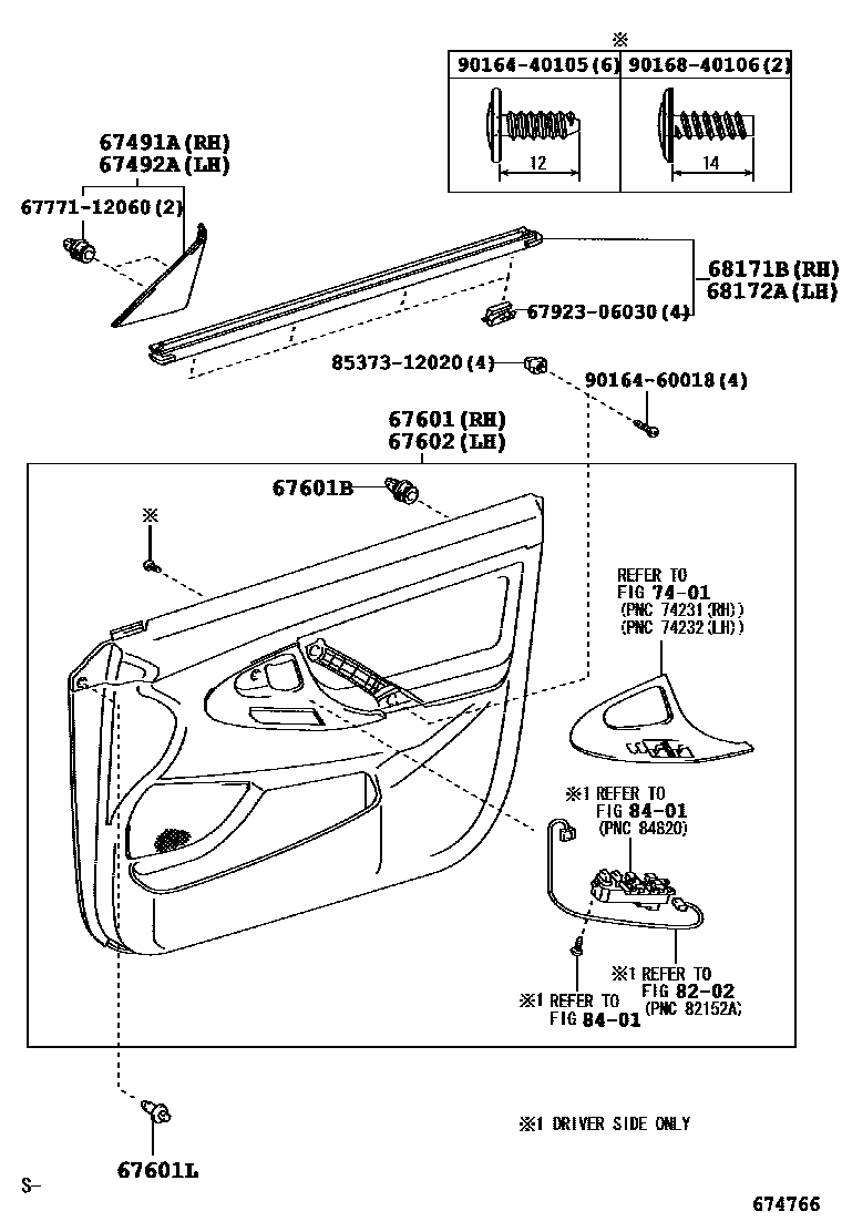 Toyota CAMRY 前门板和前门玻璃 EPC diagram — 674766B