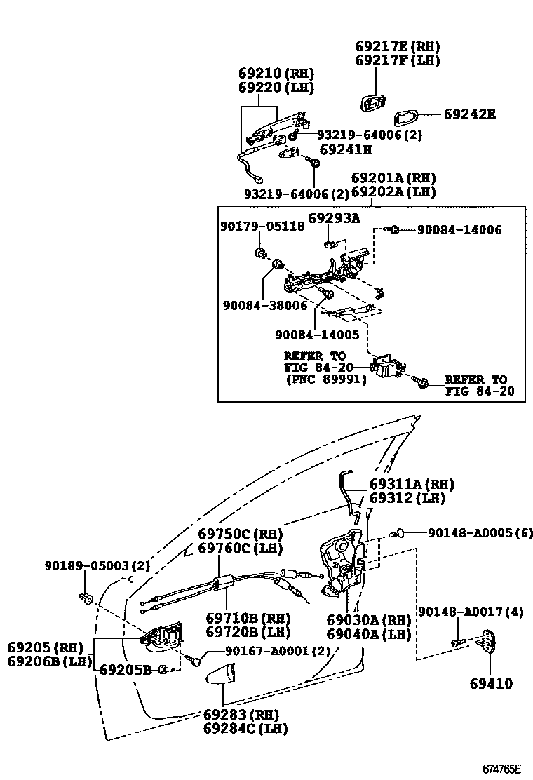 Toyota CAMRY 前门锁和车门把手 EPC diagram — 674765E