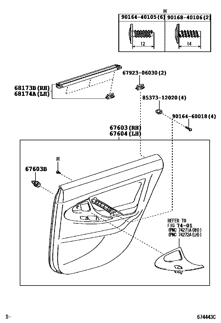 Toyota CAMRY 后门板和后门玻璃 EPC diagram — 674443F