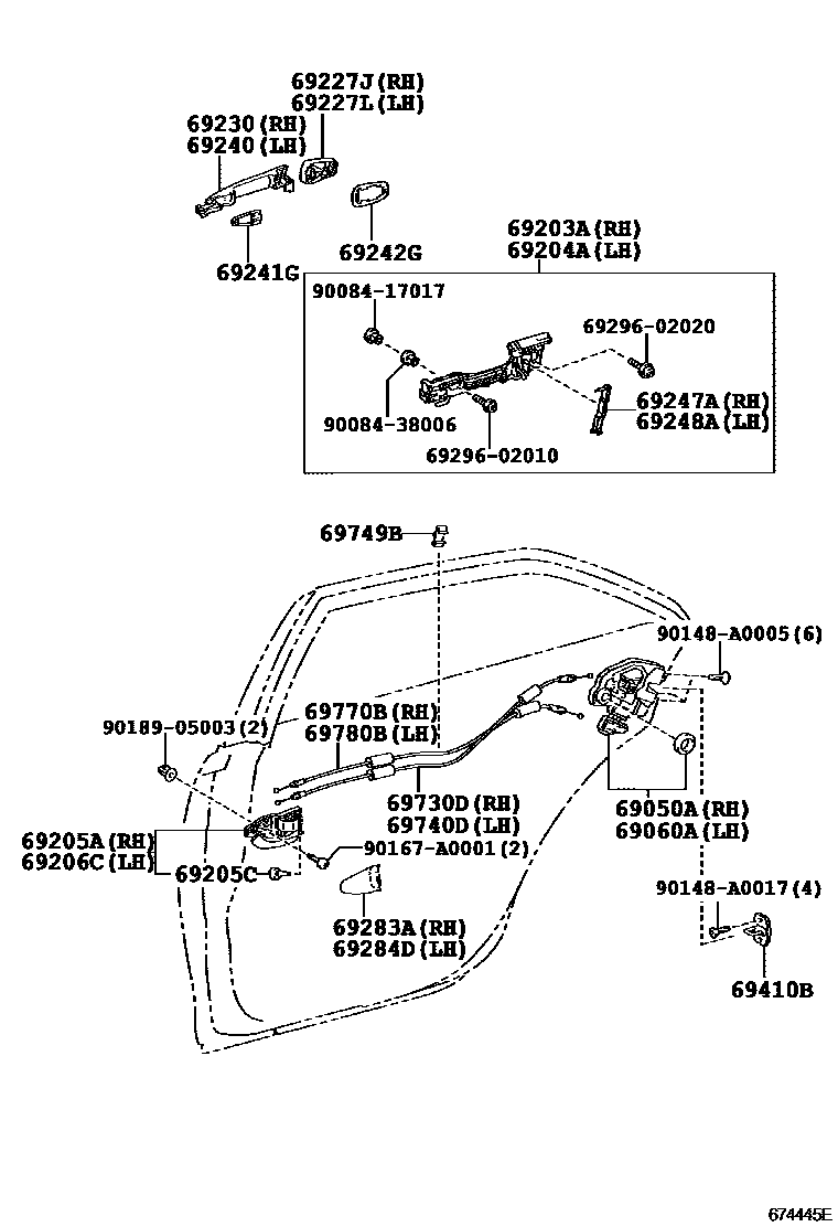 Toyota CAMRY 后门锁和后门把手 EPC diagram — 674445E
