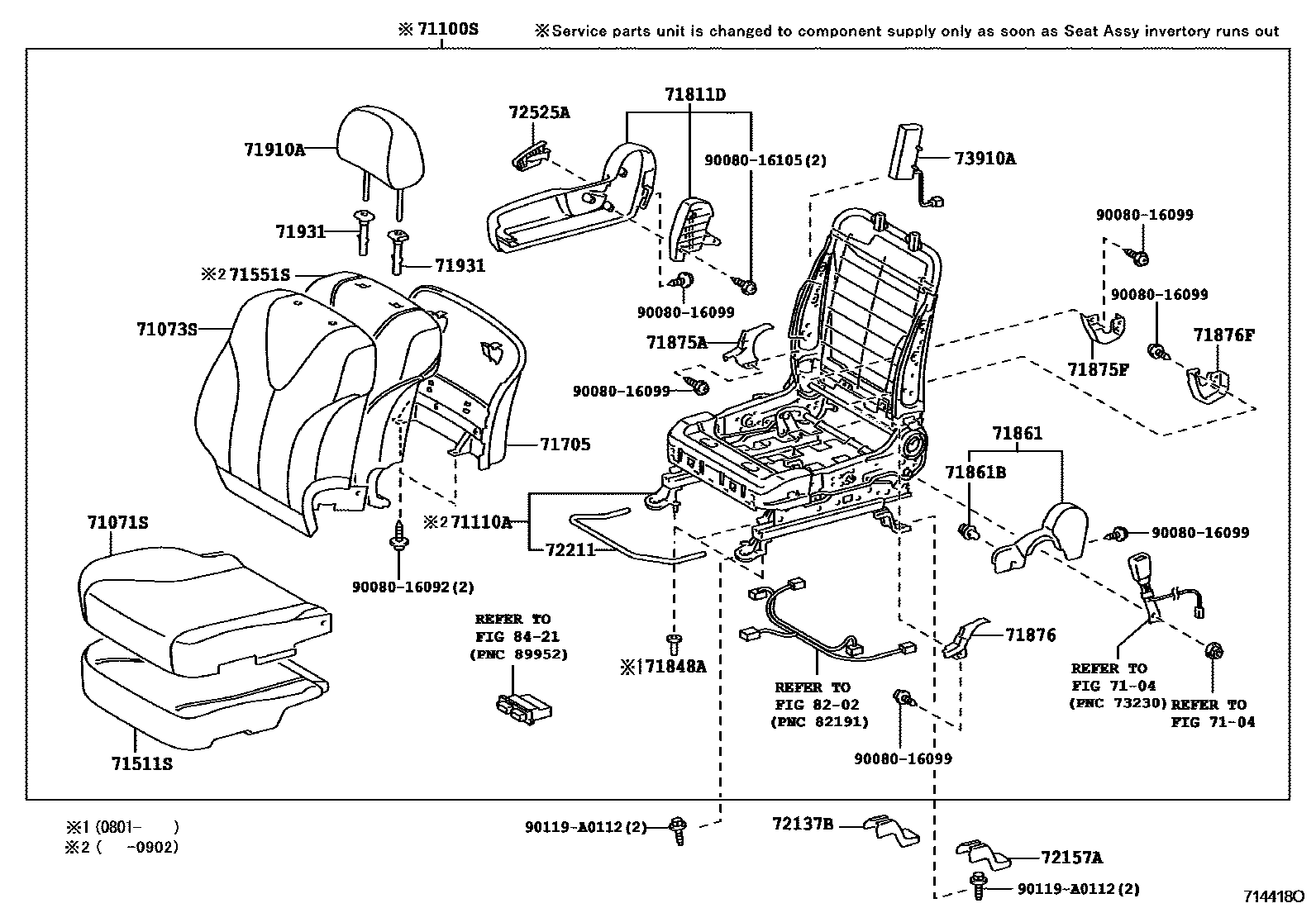 Toyota CAMRY 前排座椅和座椅滑轨 EPC diagram — 714418O