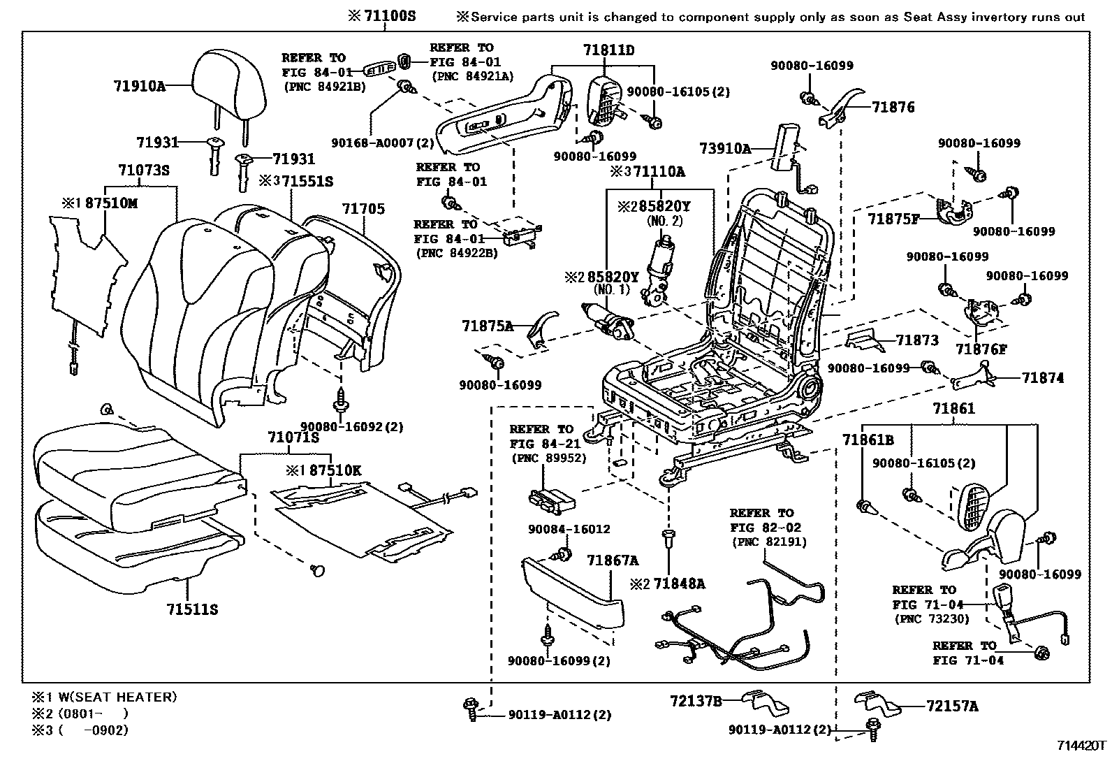 Toyota CAMRY 前排座椅和座椅滑轨 EPC diagram — 714420T