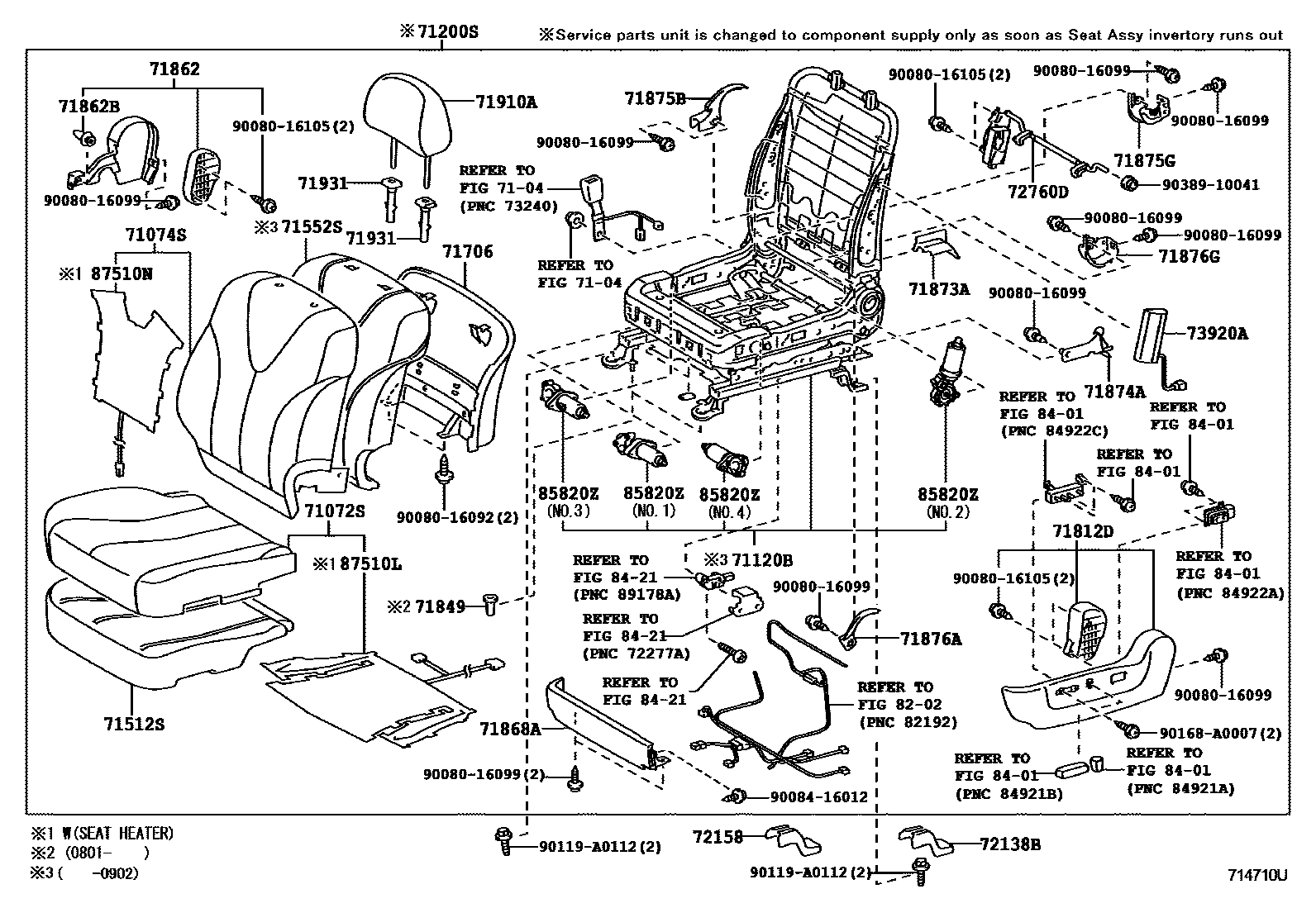 Toyota CAMRY 前排座椅和座椅滑轨 EPC diagram — 714710U