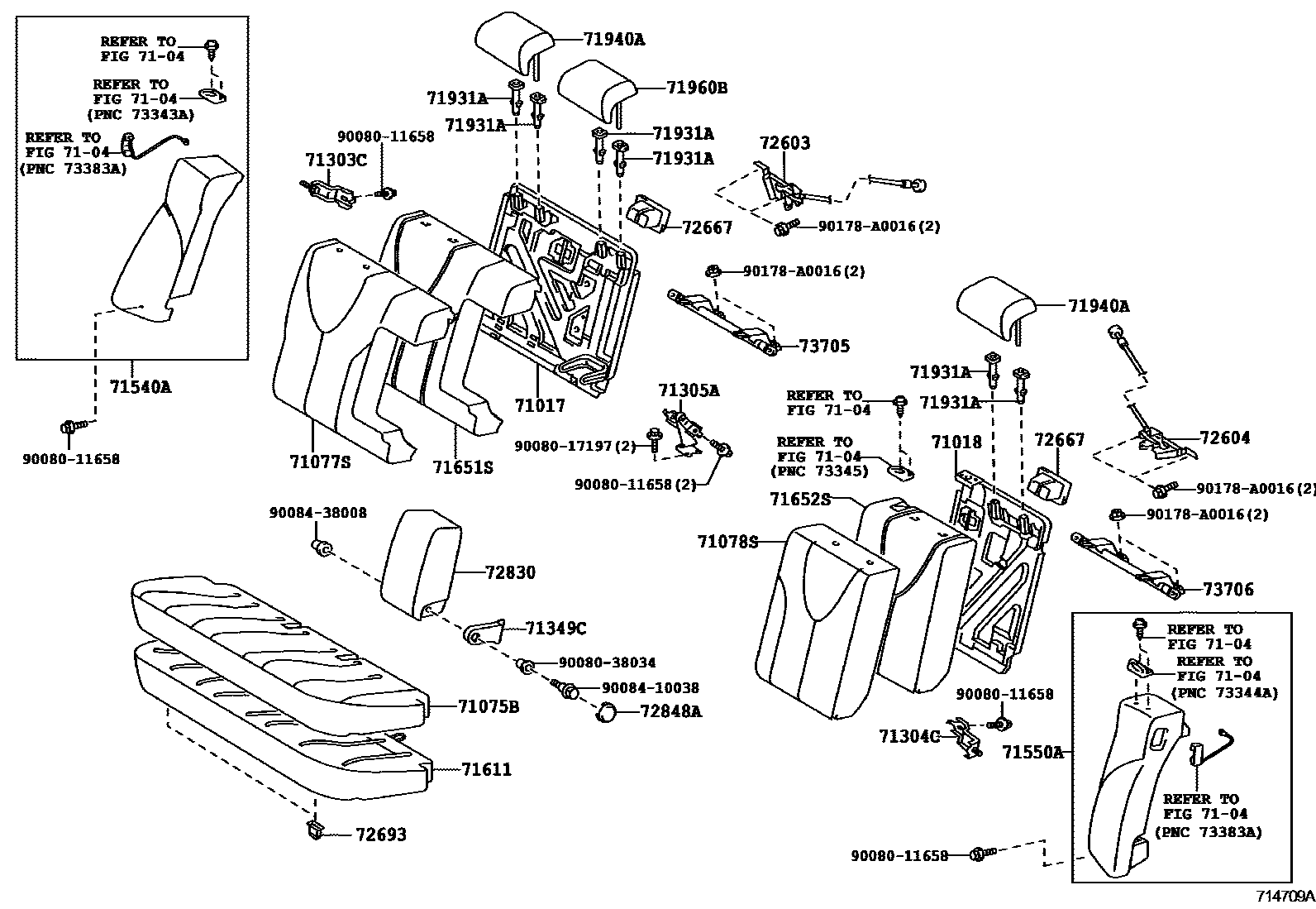 Toyota CAMRY 后排座椅和座椅滑轨 EPC diagram — 714709A