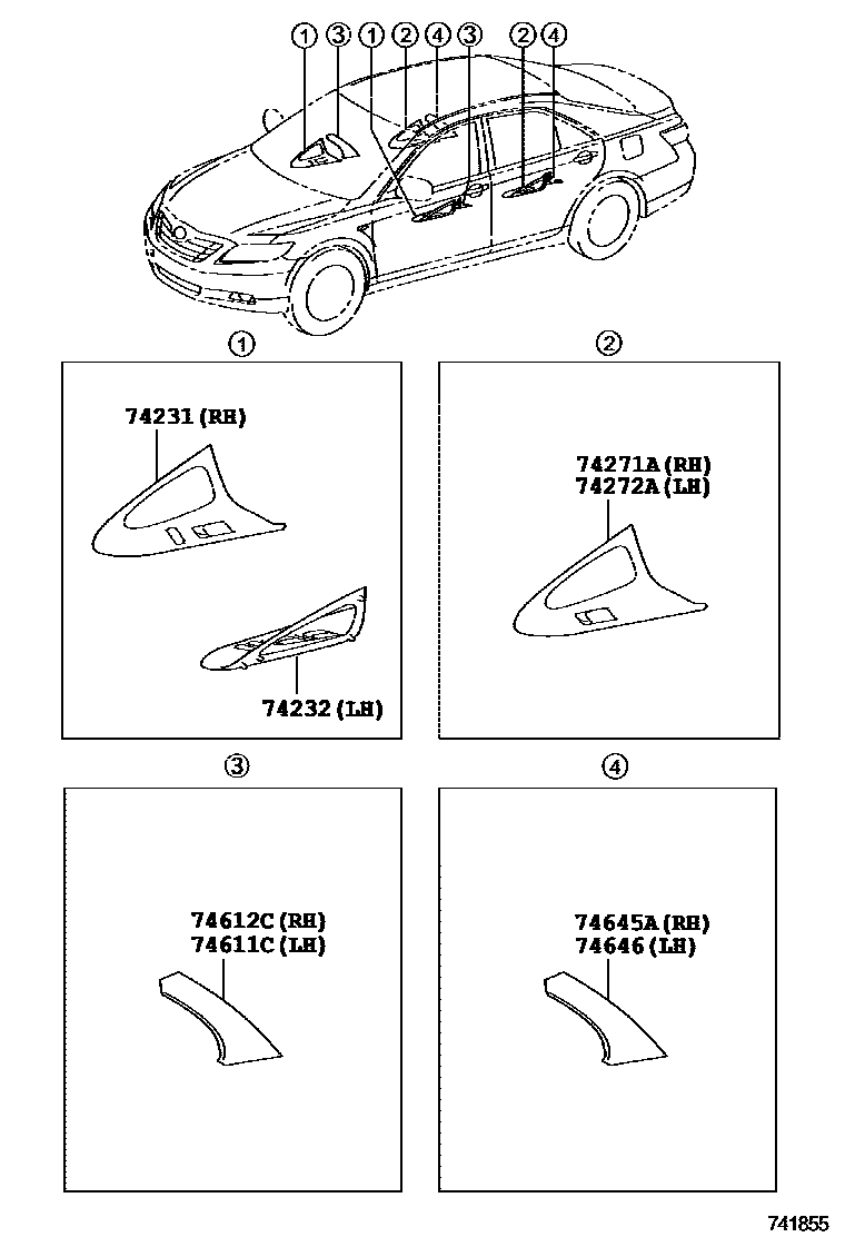 Toyota CAMRY 扶手和遮阳板 EPC diagram — 741855A