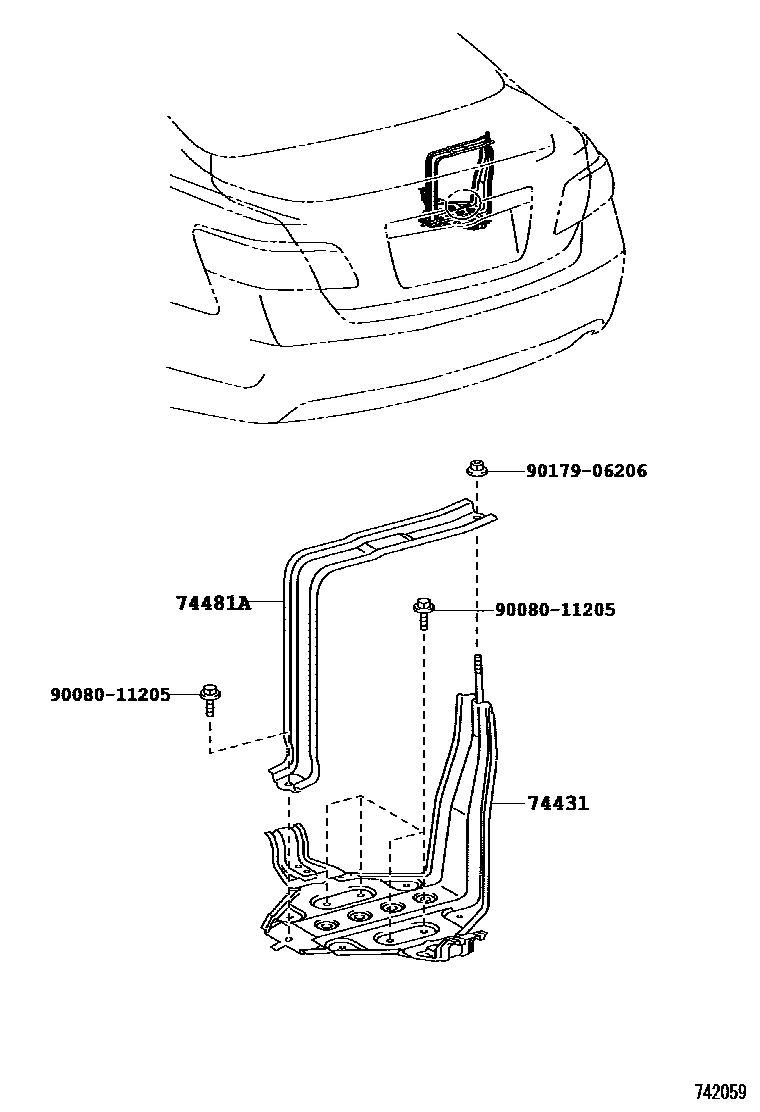 Toyota CAMRY battery holder EPC diagram — 742059