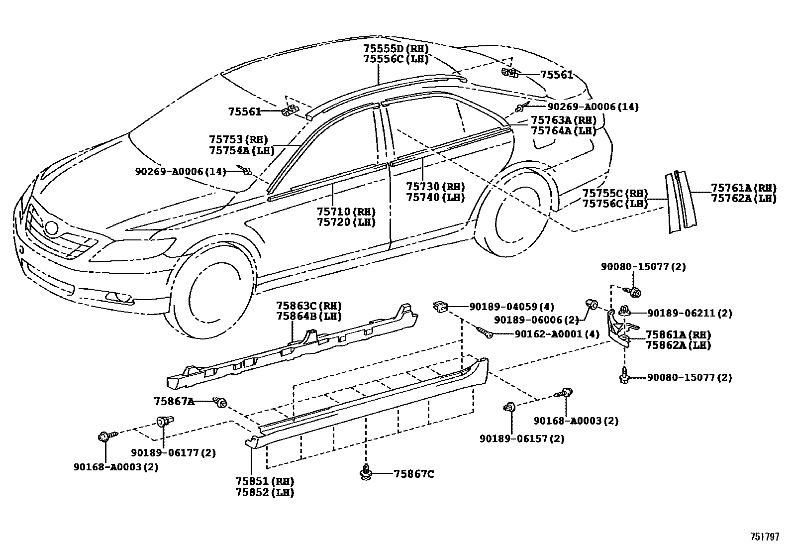 Toyota CAMRY 侧防护条 EPC diagram — 751797