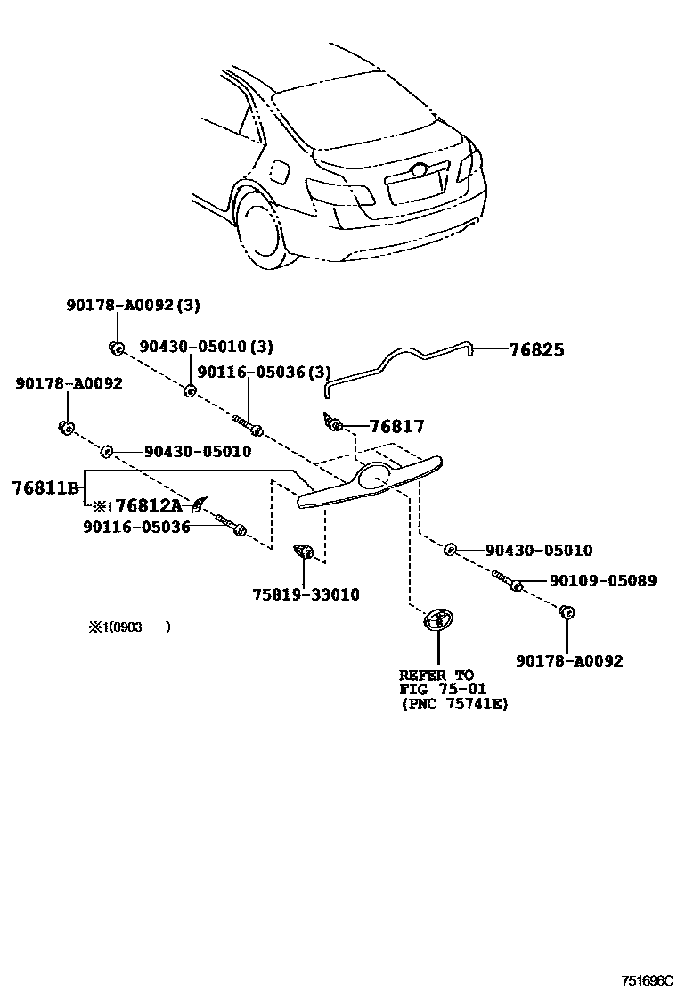 Toyota CAMRY 后防护条 EPC diagram — 751696C