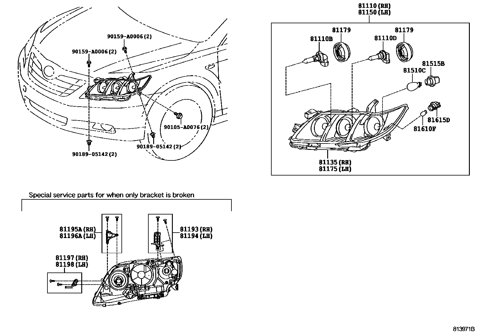 Toyota CAMRY Headlamp EPC diagram — 813971B