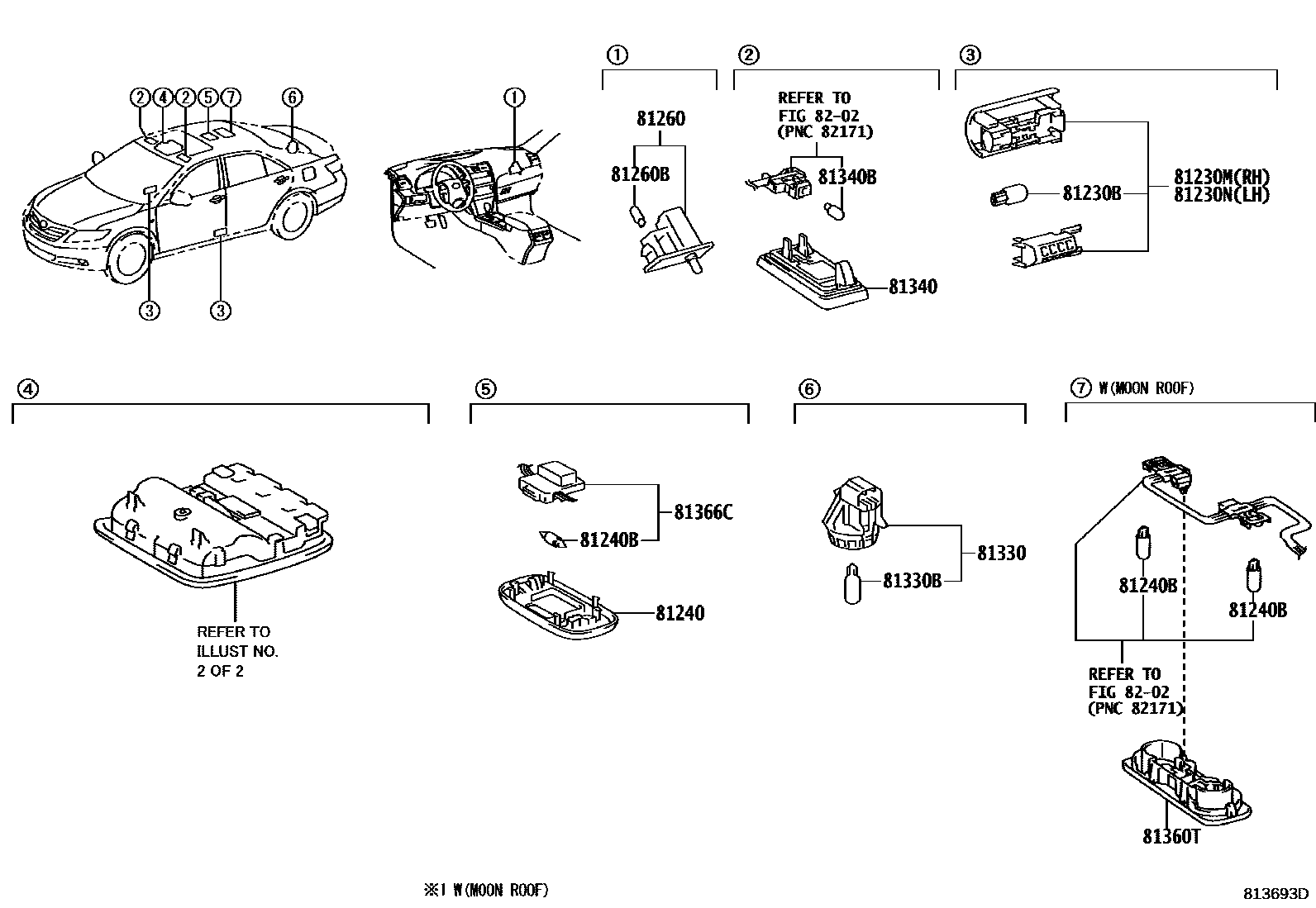 Toyota CAMRY 车内灯 EPC diagram — 813693D
