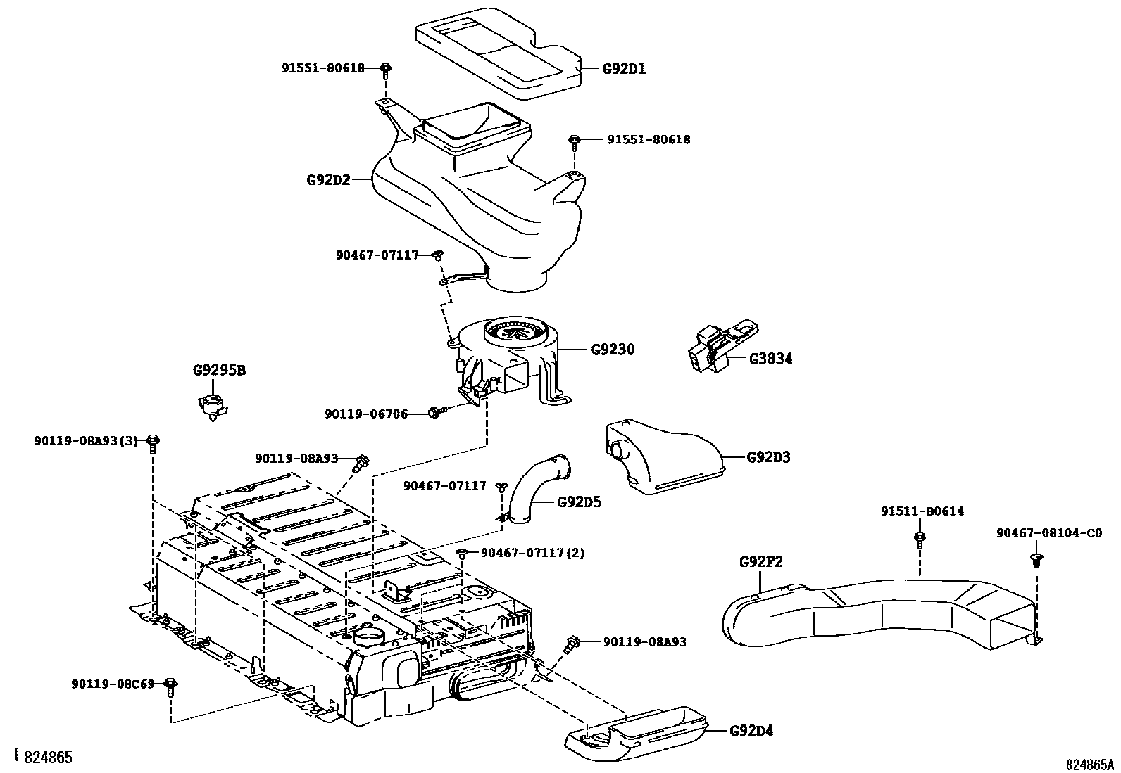 Toyota CAMRY 蓄电池和蓄电池电缆 EPC diagram — 824865A